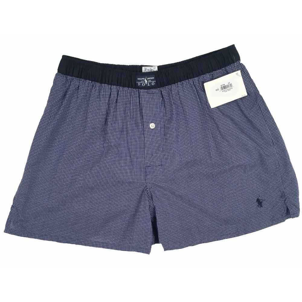 NEW Polo Ralph Lauren Boxer Shorts Underwear! M Navy & White Check Polo Player